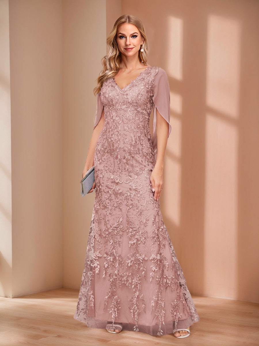 Robes de Mère de la Mariée Fourreau/Colonne Col en V Manches