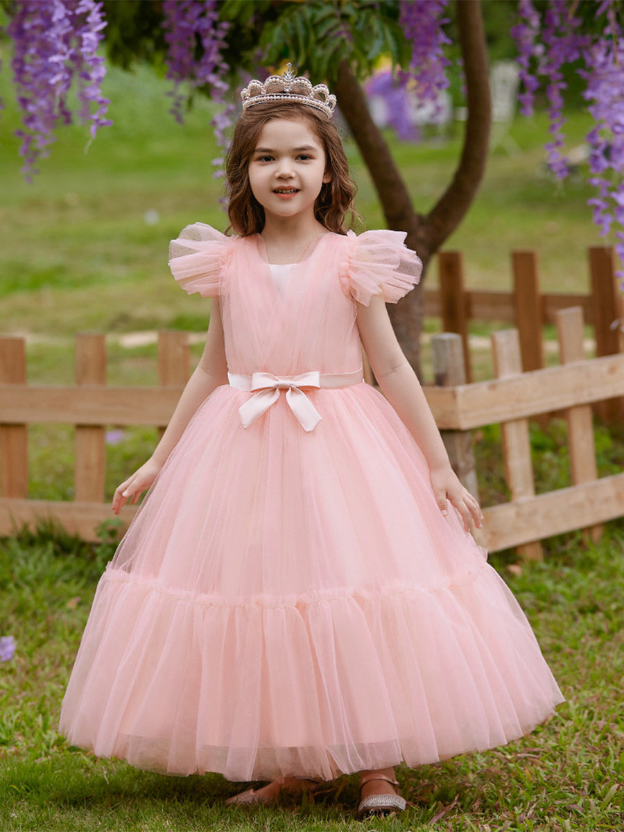 Robe De Princesse En Tulle Pour Fille - Manches Volantes, Broderie, Longue - Pour Mariage, Fête, Bal
