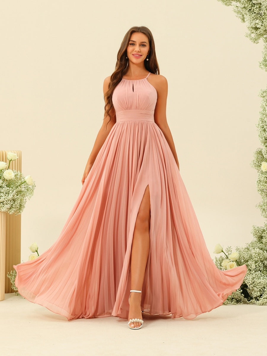 Robes de demoiselle d'honneur uniques col en cœur sans manches longueur au sol