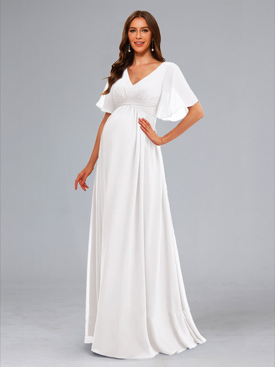 Robe de maternité, robe longue avec col en mousseline de soie, robe