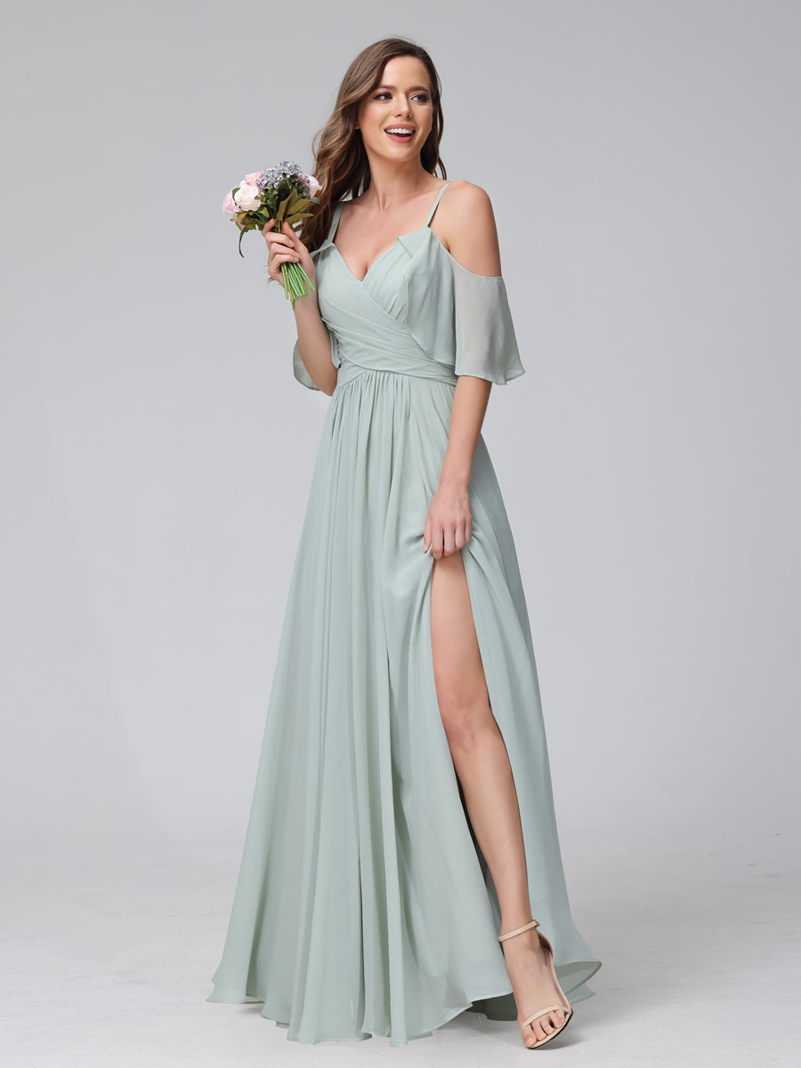 Mousseline Olive Verte Robes Demoiselle D'honneur A-ligne Licou Sans Manches Longueur au Sol – FR