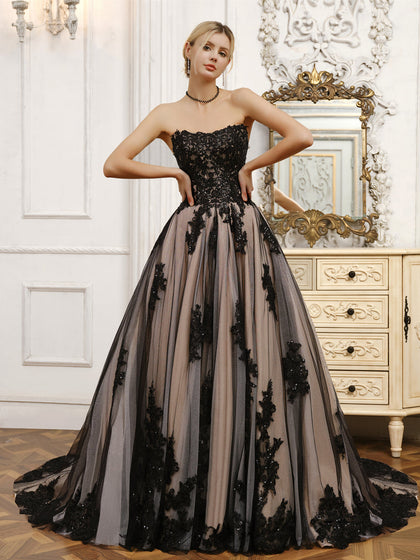 Robes de mariée robe de bal en tulle sans bretelles avec perles et appliques