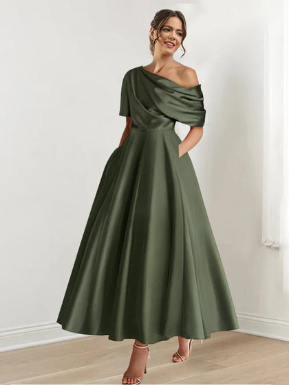 Robes de Mère de la Mariée Coupe A-Line/Princesse, Asymétrique, Manches Mi-Longues avec Volants