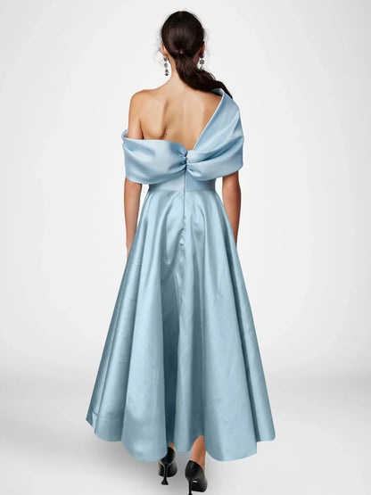 Robes de Mère de la Mariée A-Ligne/Princesse Longueur Cheville sans Manches Décolleté Bardot avec Volants