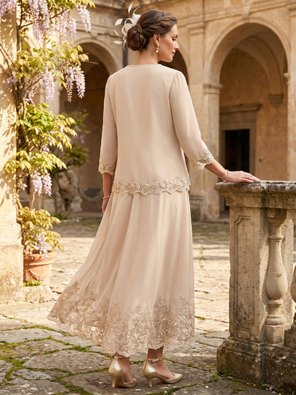 Ligne A/Princesse Col en V 3/4 Manches Longueur Cheville Robes Mère de la Mariée Robes avec Veste & Appliqué