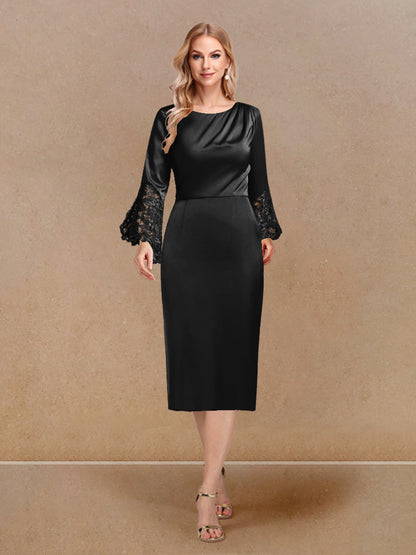 Robe de Soirée Fourreau/Colonne à Manches Longues et Décolleté Plongeant avec Appliques