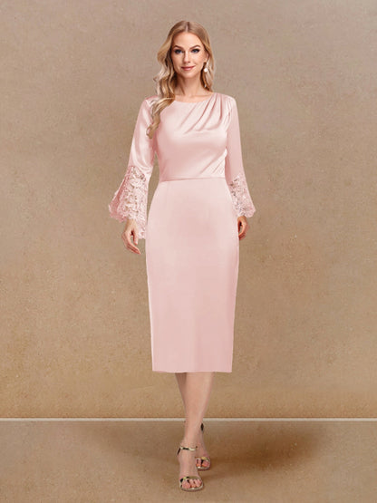 Robe de Soirée Fourreau/Colonne à Manches Longues et Décolleté Plongeant avec Appliques