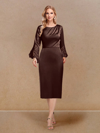 Robe de Soirée Fourreau/Colonne à Manches Longues et Décolleté Plongeant avec Appliques