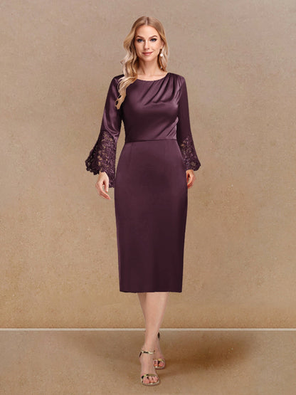 Robe de Soirée Fourreau/Colonne à Manches Longues et Décolleté Plongeant avec Appliques