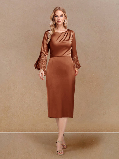 Robe de Soirée Fourreau/Colonne à Manches Longues et Décolleté Plongeant avec Appliques