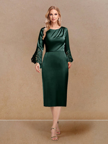 Robe de Soirée Fourreau/Colonne à Manches Longues et Décolleté Plongeant avec Appliques