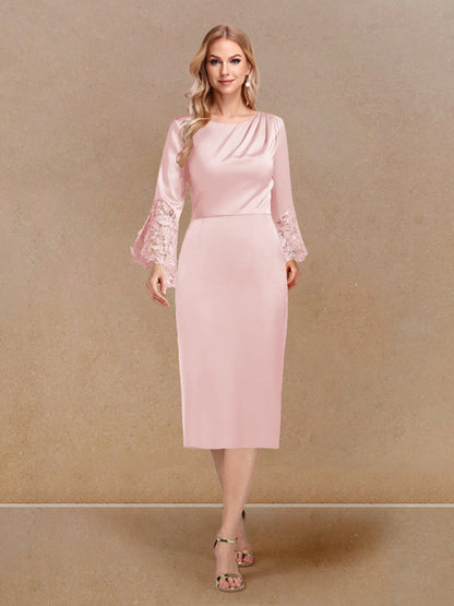Robe de Soirée Fourreau/Colonne à Manches Longues et Décolleté Plongeant avec Appliques