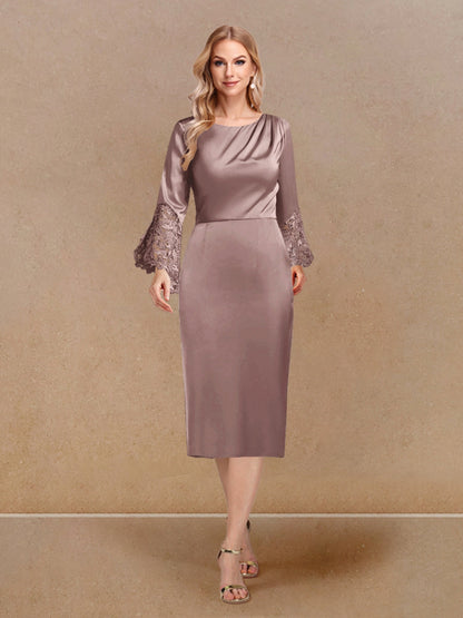 Robe de Soirée Fourreau/Colonne à Manches Longues et Décolleté Plongeant avec Appliques
