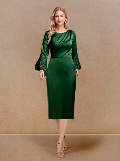 Robe de Soirée Fourreau/Colonne à Manches Longues et Décolleté Plongeant avec Appliques