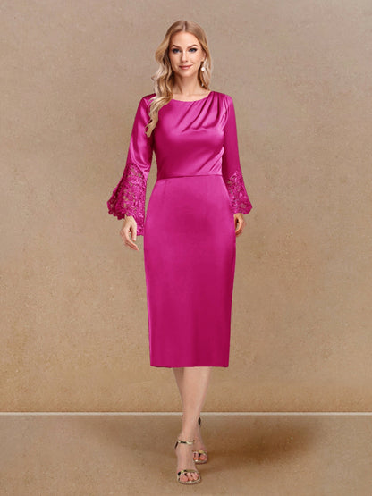 Robe de Soirée Fourreau/Colonne à Manches Longues et Décolleté Plongeant avec Appliques