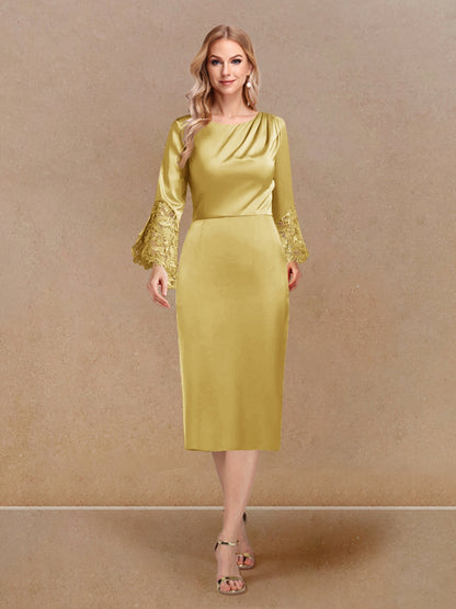 Robe de Soirée Fourreau/Colonne à Manches Longues et Décolleté Plongeant avec Appliques