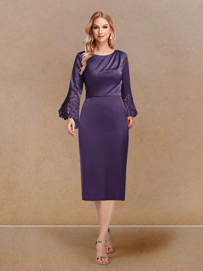 Robe de Soirée Fourreau/Colonne à Manches Longues et Décolleté Plongeant avec Appliques