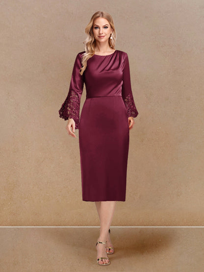 Robe de Soirée Fourreau/Colonne à Manches Longues et Décolleté Plongeant avec Appliques