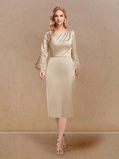 Robe de Soirée Fourreau/Colonne à Manches Longues et Décolleté Plongeant avec Appliques