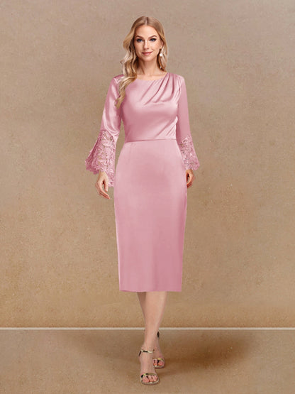 Robe de Soirée Fourreau/Colonne à Manches Longues et Décolleté Plongeant avec Appliques