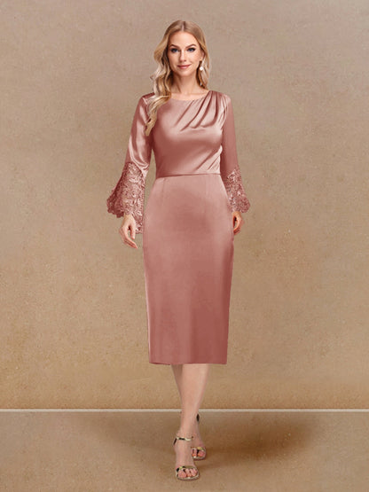 Robe de Soirée Fourreau/Colonne à Manches Longues et Décolleté Plongeant avec Appliques