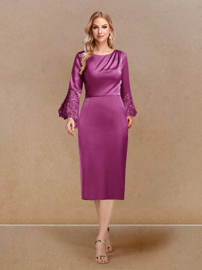 Robe de Soirée Fourreau/Colonne à Manches Longues et Décolleté Plongeant avec Appliques