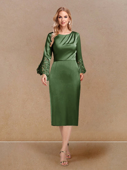 Robe de Soirée Fourreau/Colonne à Manches Longues et Décolleté Plongeant avec Appliques