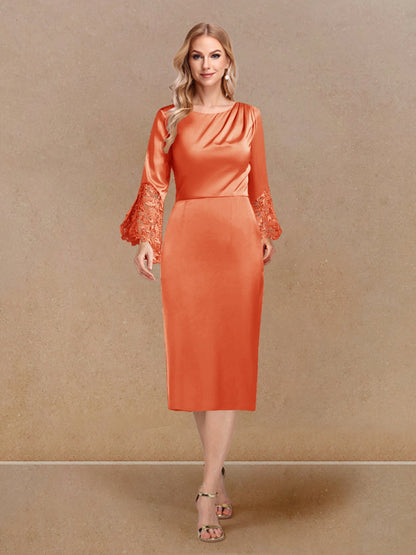Robe de Soirée Fourreau/Colonne à Manches Longues et Décolleté Plongeant avec Appliques