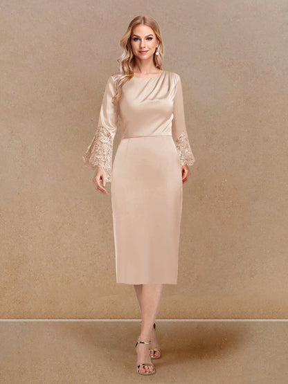 Robe de Soirée Fourreau/Colonne à Manches Longues et Décolleté Plongeant avec Appliques
