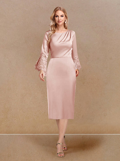 Robe de Soirée Fourreau/Colonne à Manches Longues et Décolleté Plongeant avec Appliques