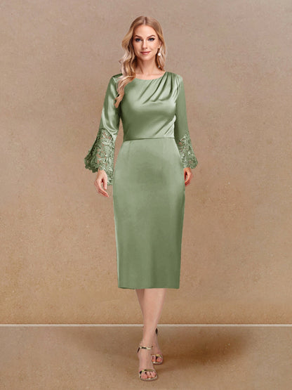 Robe de Soirée Fourreau/Colonne à Manches Longues et Décolleté Plongeant avec Appliques