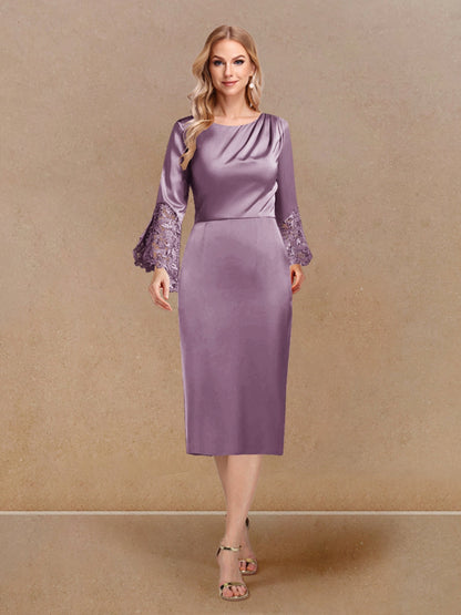 Robe de Soirée Fourreau/Colonne à Manches Longues et Décolleté Plongeant avec Appliques