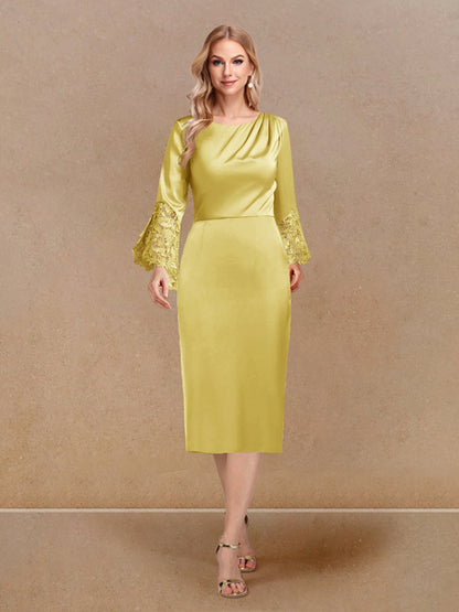 Robe de Soirée Fourreau/Colonne à Manches Longues et Décolleté Plongeant avec Appliques