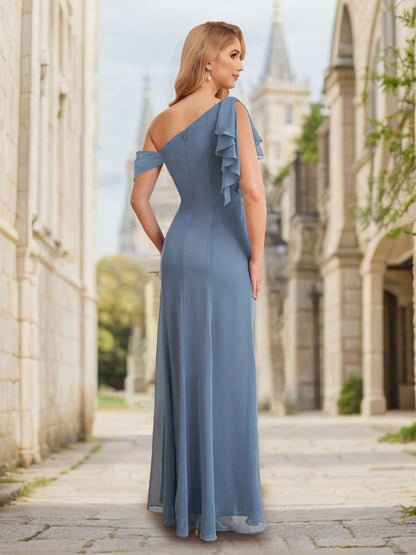 Robe de Demoiselled'Honneur Longue, Fourreau/Colonne, Asymétrique, Sans Manches avec Fente Latérale
