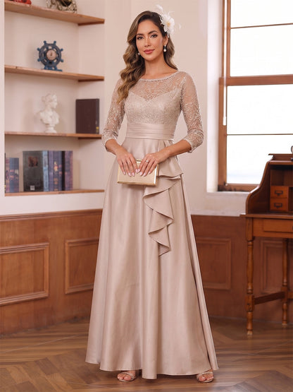 Ligne A/Princesse Scoop 3/4 Manches Longueur du sol Robes Mère de la Mariée Robes avec Appliques