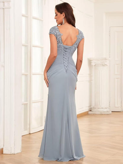Robe de Demoiselled'Honneur Fourreau/Colonne, Décolleté en Cœur, Longueur au Sol avec Volants