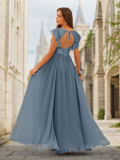 Robe de Demoiselled'Honneur Coupe A-Line/Princesse, Col en V, Longueur au Sol avec Fente Sur le Côté