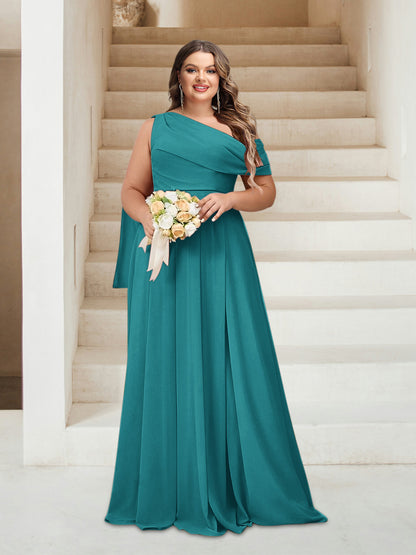 Robes de Demoiselle d'Honneur Grande Taille Coupe A-Line/Princess Asymétrique Longueur Au Sol Sans Manches