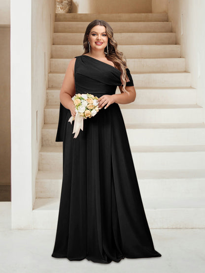 Robes de Demoiselle d'Honneur Grande Taille Coupe A-Line/Princess Asymétrique Longueur Au Sol Sans Manches