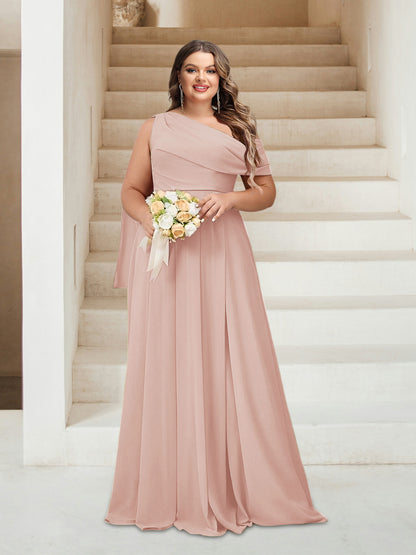 Robes de Demoiselle d'Honneur Grande Taille Coupe A-Line/Princess Asymétrique Longueur Au Sol Sans Manches