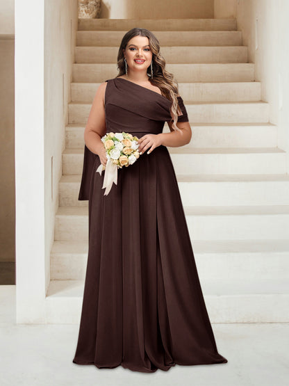 Robes de Demoiselle d'Honneur Grande Taille Coupe A-Line/Princess Asymétrique Longueur Au Sol Sans Manches
