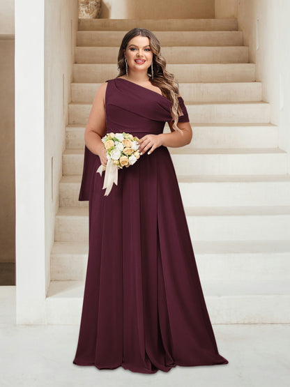 Robes de Demoiselle d'Honneur Grande Taille Coupe A-Line/Princess Asymétrique Longueur Au Sol Sans Manches