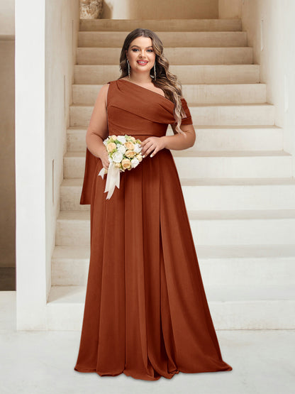 Robes de Demoiselle d'Honneur Grande Taille Coupe A-Line/Princess Asymétrique Longueur Au Sol Sans Manches