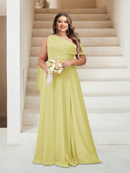 Robes de Demoiselle d'Honneur Grande Taille Coupe A-Line/Princess Asymétrique Longueur Au Sol Sans Manches