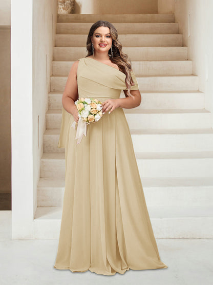 Robes de Demoiselle d'Honneur Grande Taille Coupe A-Line/Princess Asymétrique Longueur Au Sol Sans Manches