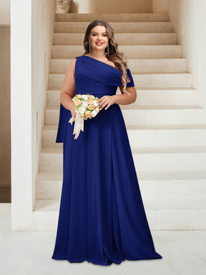 Robes de Demoiselle d'Honneur Grande Taille Coupe A-Line/Princess Asymétrique Longueur Au Sol Sans Manches