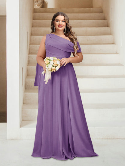 Robes de Demoiselle d'Honneur Grande Taille Coupe A-Line/Princess Asymétrique Longueur Au Sol Sans Manches