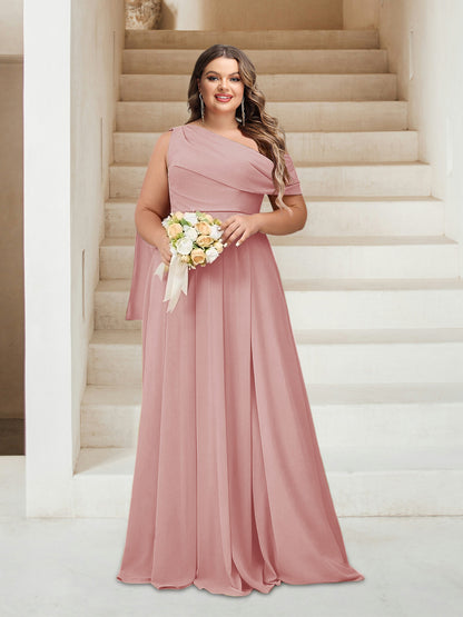Robes de Demoiselle d'Honneur Grande Taille Coupe A-Line/Princess Asymétrique Longueur Au Sol Sans Manches