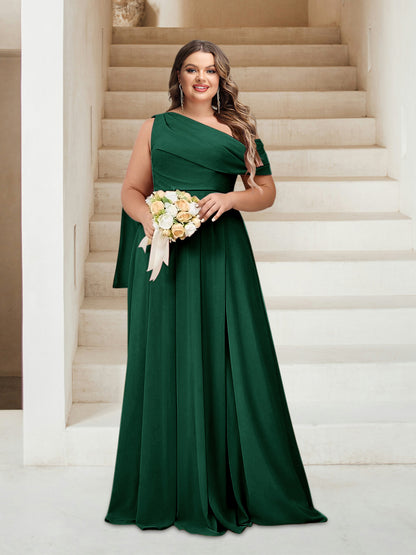 Robes de Demoiselle d'Honneur Grande Taille Coupe A-Line/Princess Asymétrique Longueur Au Sol Sans Manches