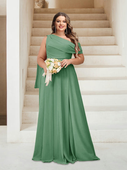 Robes de Demoiselle d'Honneur Grande Taille Coupe A-Line/Princess Asymétrique Longueur Au Sol Sans Manches